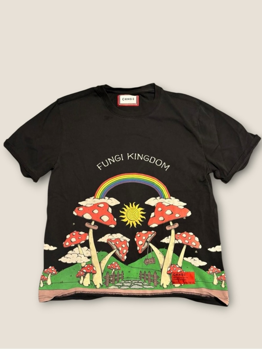 CHNGE Fungi Kingdom Oversized Crew Neck Short Sleeve T-Shirt, Black, L, GUC 🍄